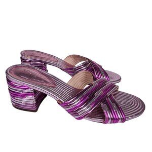 Schutz Metallic Quilted Anna Kate Peep Toe Block Heel BARBIE Sandals‎ Women's 36